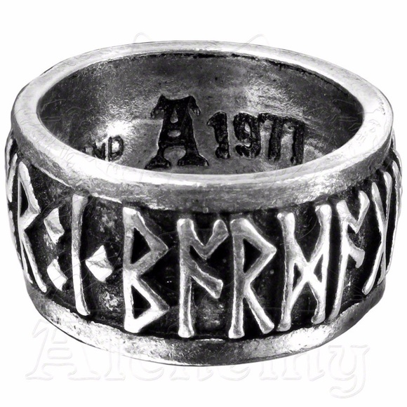 Runeband Ring Alchemy Gothic - Viking Norse Runes sz 11 Made in UK - Picture 1 of 4